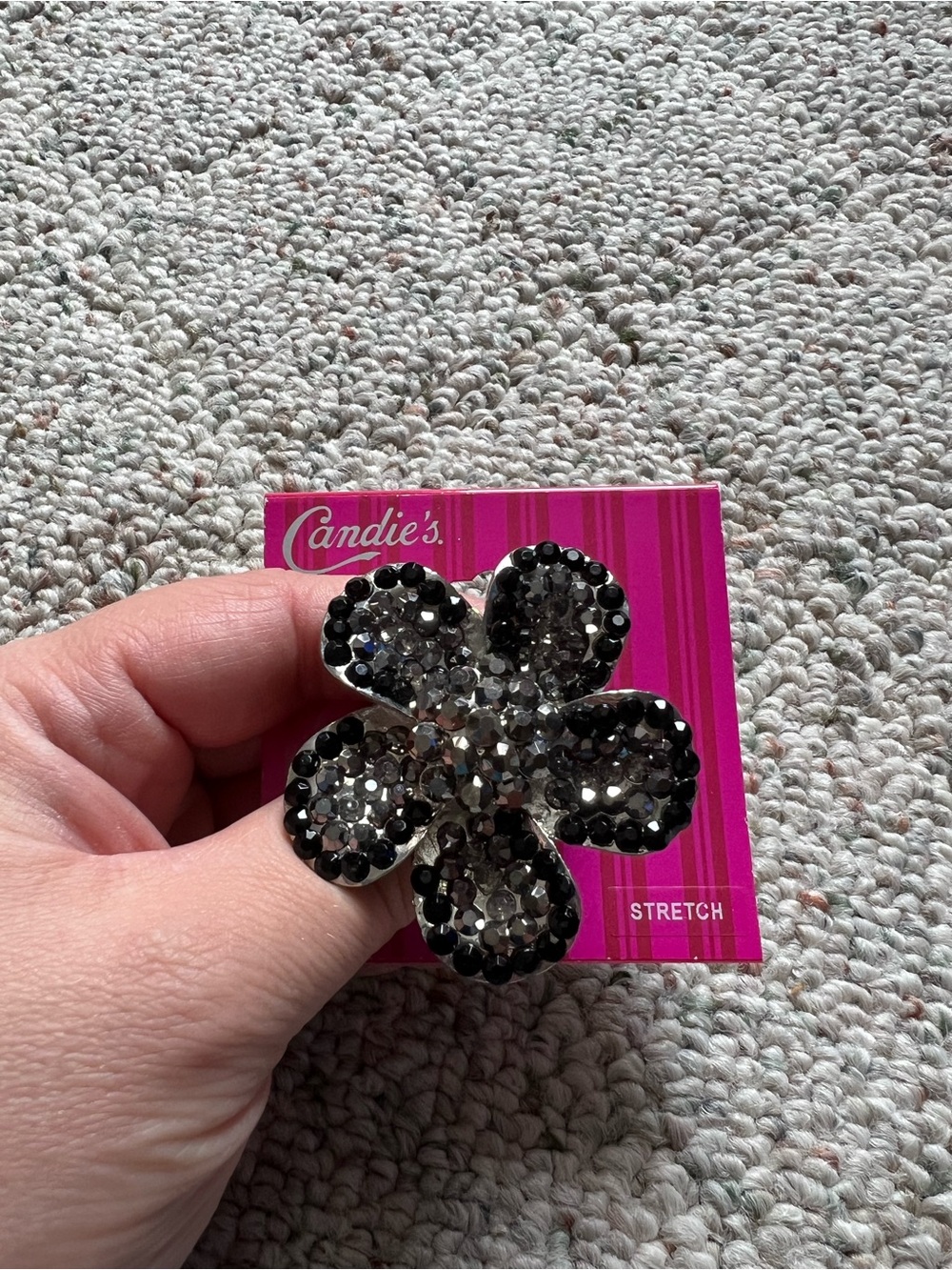 Candies Stretch Black/Silver/Clear OS Stretchy Ring